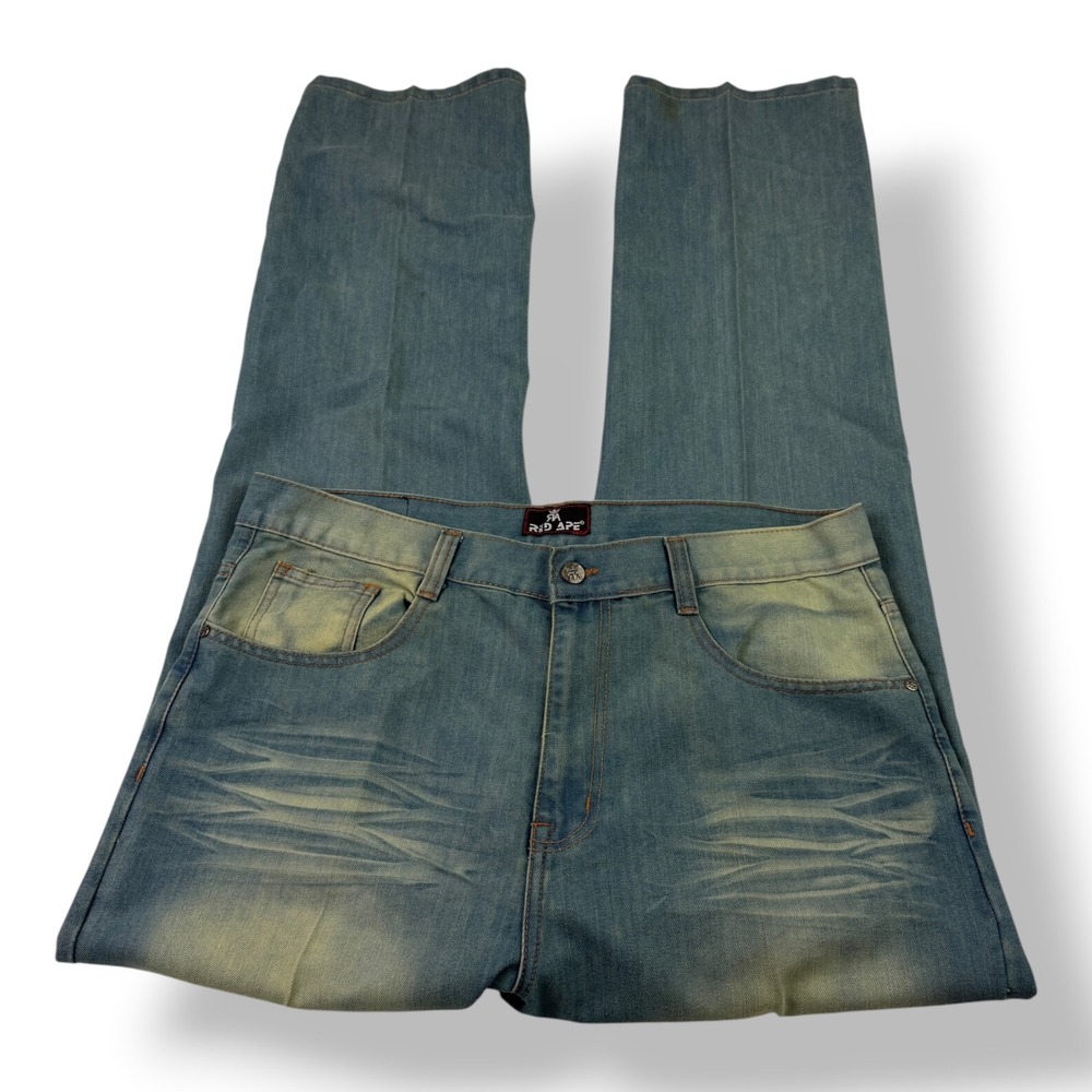 Red Ape Mens 36x34 Baggy Y2K Streetwear Jeans Light Wash Embroidered‎ Pockets